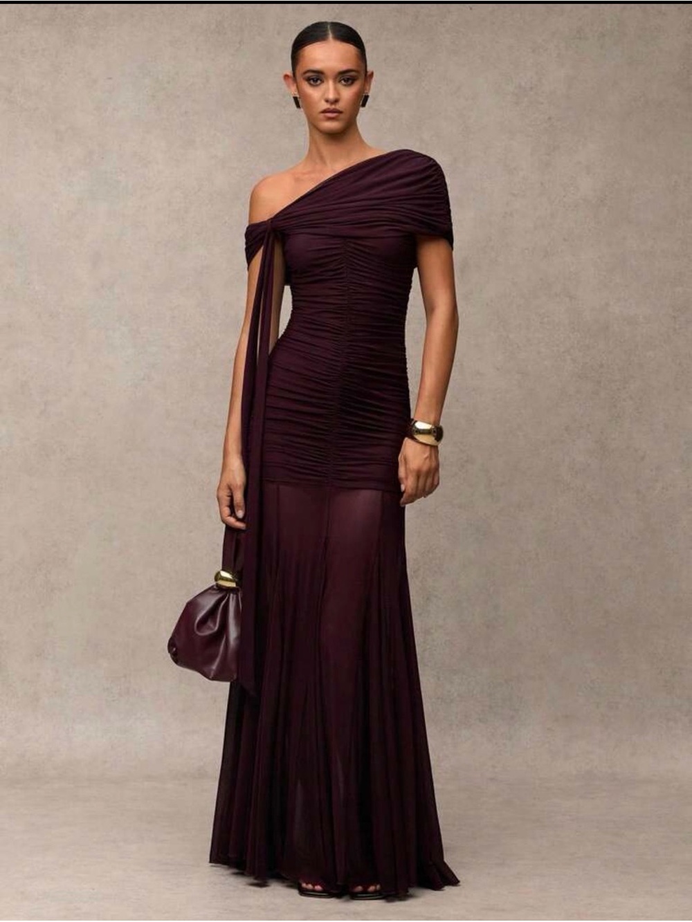 SHEIN One-Shoulder Ruched Gown in Plum